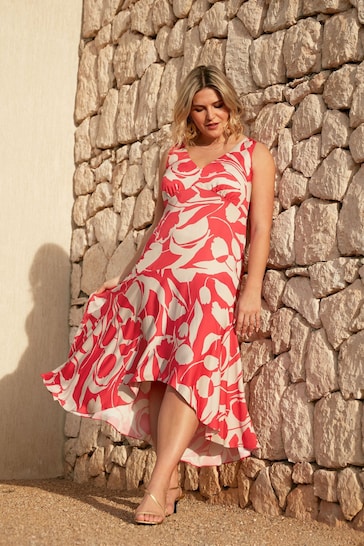 Live Unlimited Curve Red Abstract Print Sleeveless Maxi Dress
