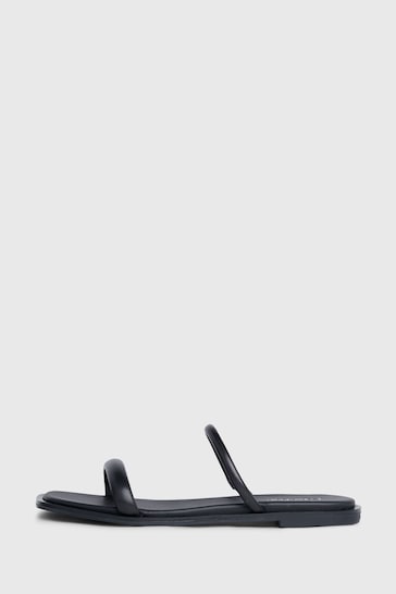 Calvin Klein Black Flat Leather Slides