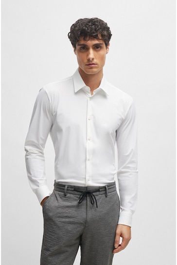 BOSS White Stretch Jersey Slim Fit Shirt