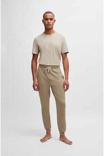 BOSS Beige Embroidered Logo Stretch Cotton Joggers