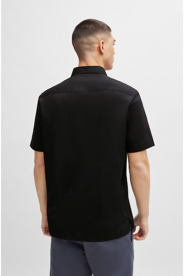 HUGO Relaxed Fit Black Shirt in Stretch Cotton Canvas