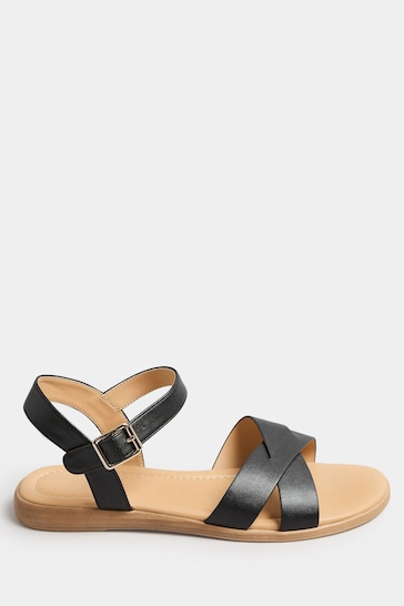Black Cross Strap Sandals In Extra Wide EEE Fit
