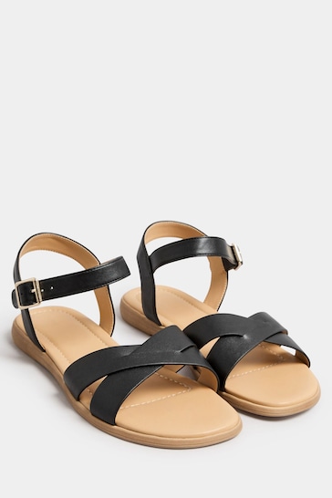 Black Cross Strap Sandals In Extra Wide EEE Fit
