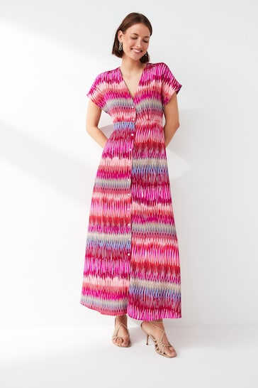 ONLY Pink Printed Short Sleeve Button Through Maxi Dress