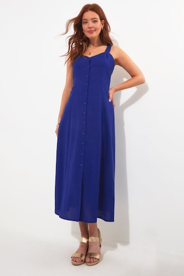 Joe Browns Blue Cobalt Linen Blend Button Through Full Skirt Maxi Dress