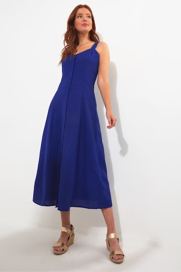 Joe Browns Blue Cobalt Linen Blend Button Through Full Skirt Maxi Dress