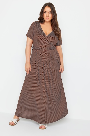 Yours Curve Brown Dot Print Wrap Maxi Dress
