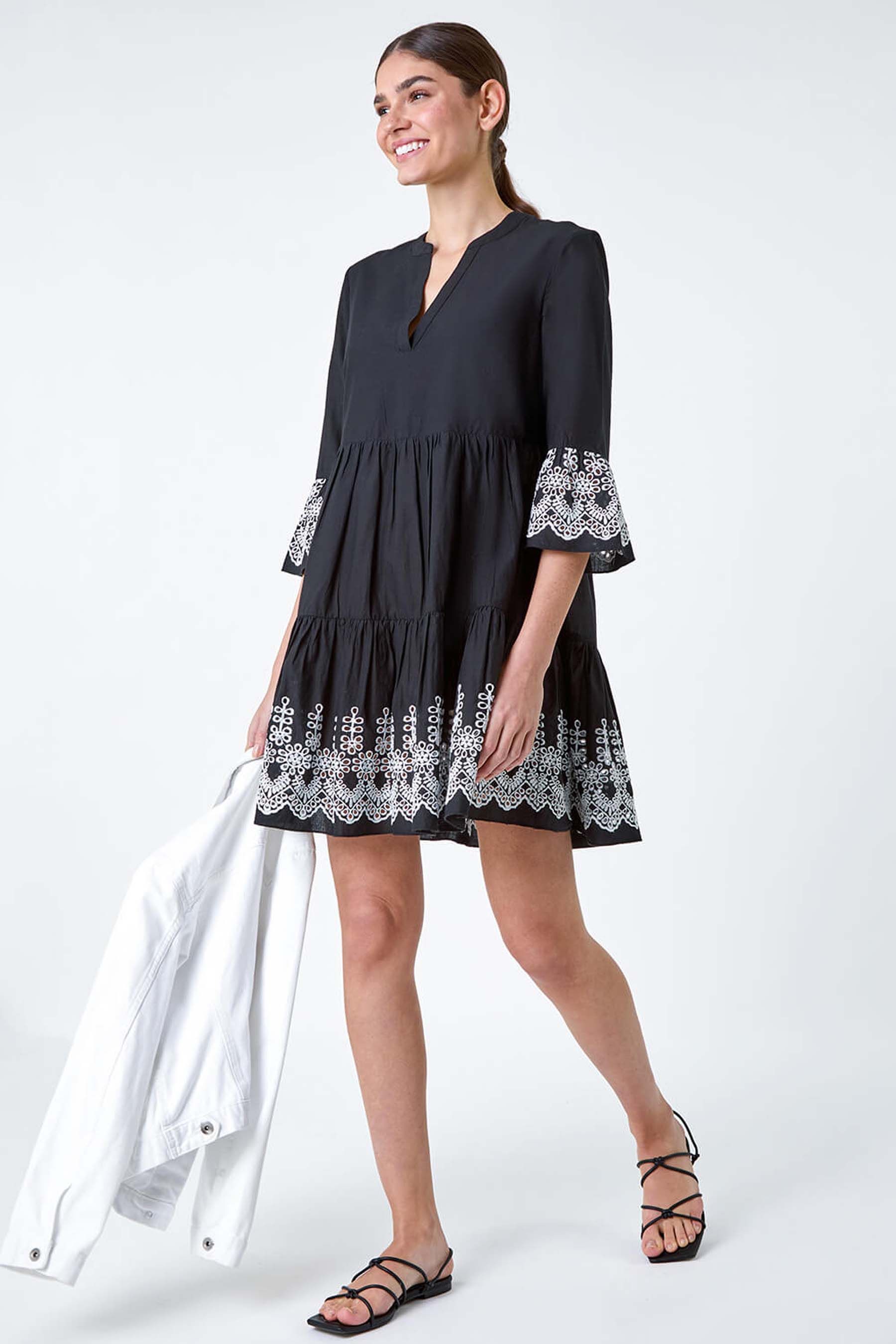 Black cotton smock dress sale