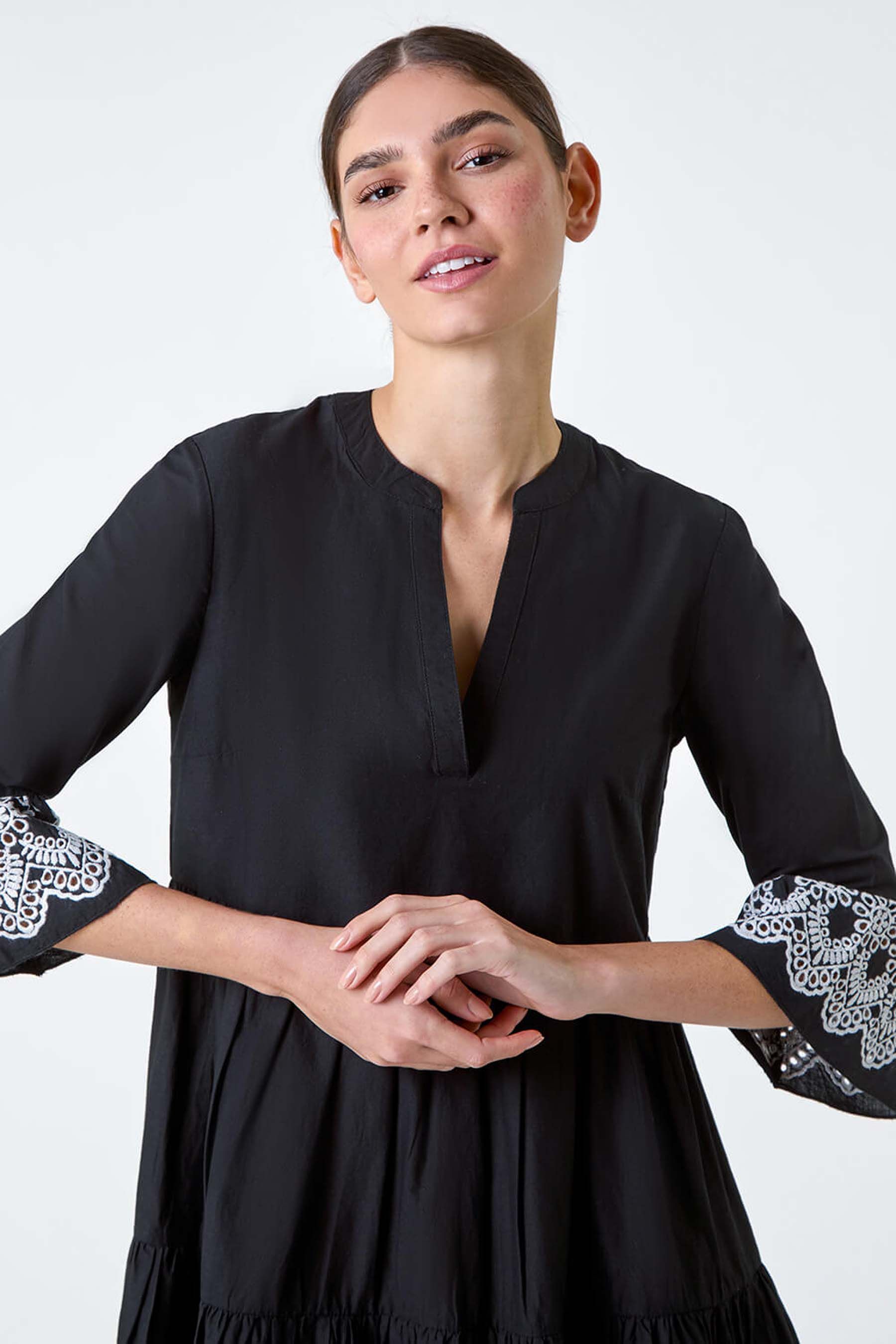 Buy Roman Black Embroidered 100 Cotton Smock Dress from the Next UK online shop