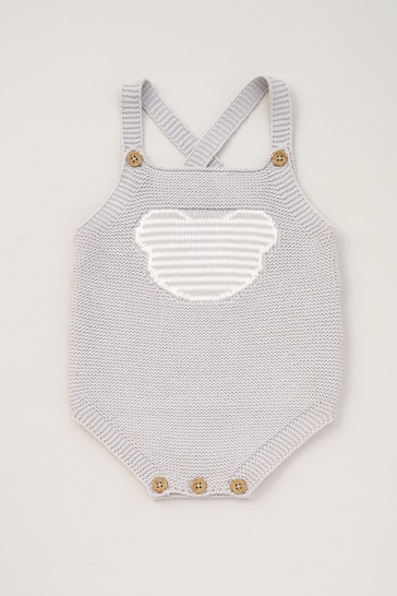 Rock-A-Bye Baby Boutique Grey Cotton Jersey T-Shirt and Knit Dungaree Set