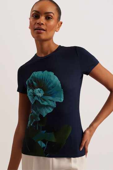 Ted Baker Blue Meridi Printed Fitted T-Shirt