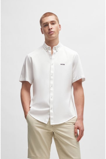 BOSS White Regular-Fit Shirt in Cotton Piqué Jersey