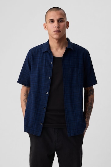 Gap Navy/Blue Linen Cotton Short Sleeve Shirt
