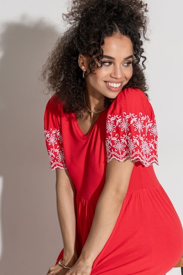 Pour Moi Red Nova Broderie Sleeve Crepe Jersey Midaxi Dress