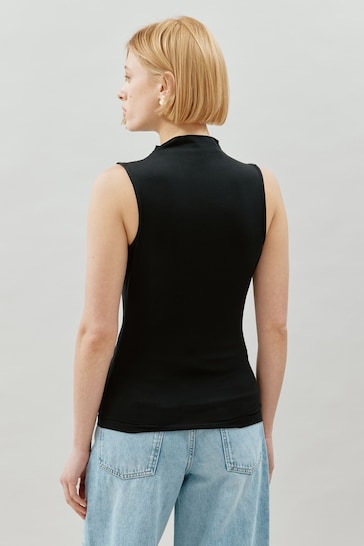 Albaray Sleeveless Ruched Turtle Neck Black Top