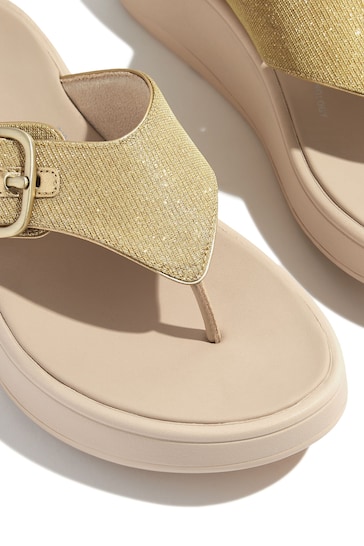 FitFlop Gold F-Mode Buckle Shimmerlux Flatform Toe Post Sandals