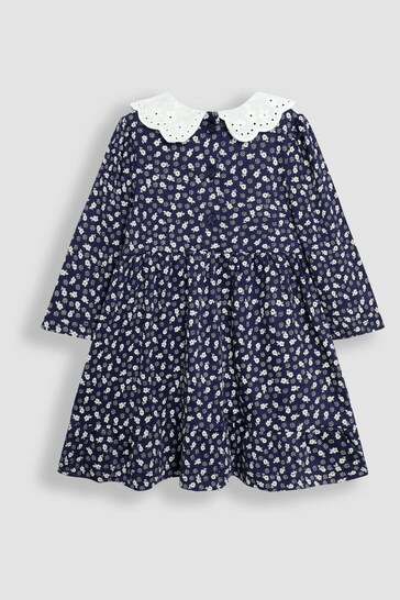 JoJo Maman Bébé Navy Woodland Floral Print Smocked Dress With Collar