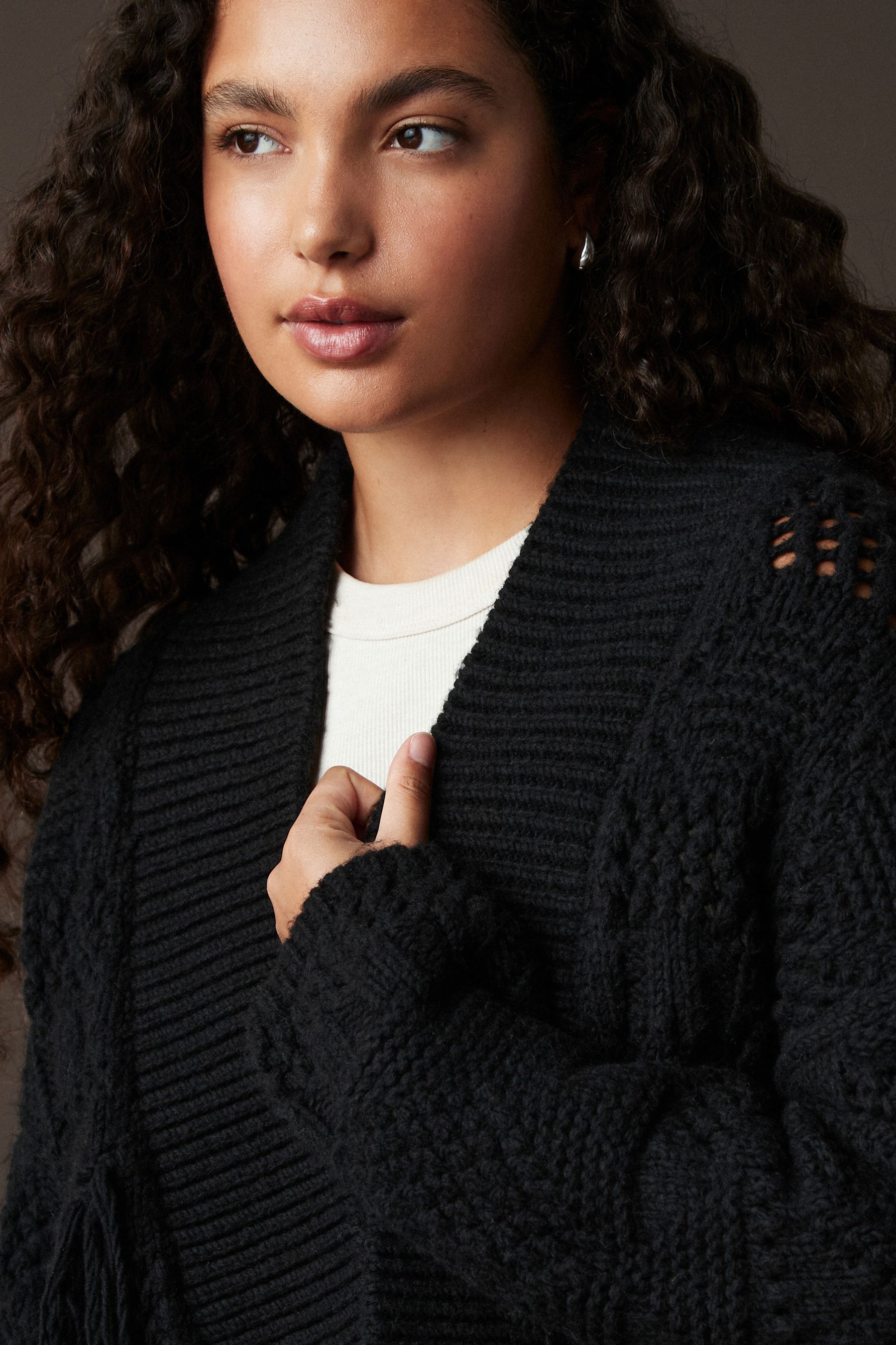 Buy Black Soft Touch Fringe Knitted Cardigan from the Next UK online shop