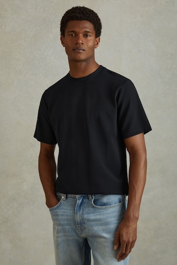 Reiss Navy Wick Textured Crew-Neck T-Shirt