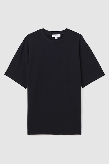 Reiss Navy Wick Textured Crew-Neck T-Shirt