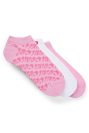 HUGO Pink Three-Pack Of Cotton-Blend Ankle Socks With Logos