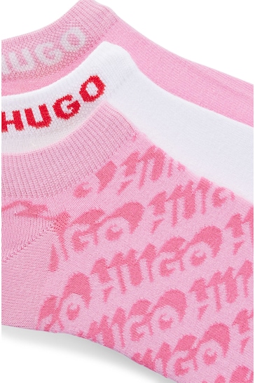 HUGO Pink Three-Pack Of Cotton-Blend Ankle Socks With Logos
