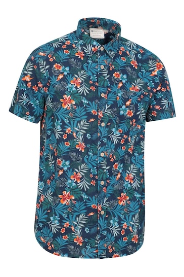 Mountain Warehouse Blue Tropical Printed Mens Short Sleeved Shirt