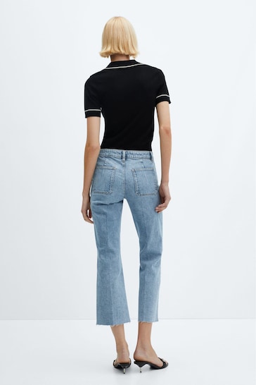 Mango Blue Front pocket cropped Flared Jeans