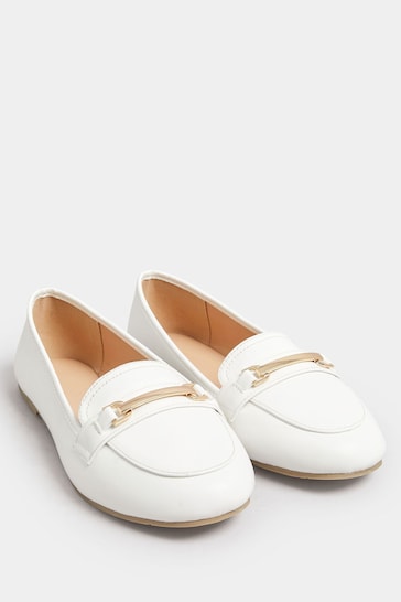 Yours Curve White Buckle Loafers In Extra Wide EEE Fit