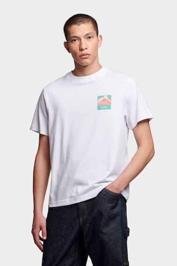 Penfield Mens Relaxed Fit Mountain Back Print White T-Shirt