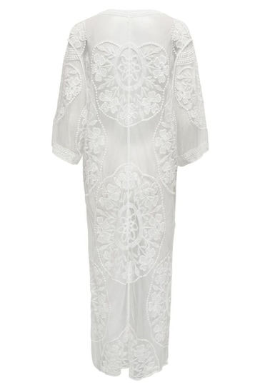 ONLY White Embroidered Maxi Beach Cover-Up Kaftan