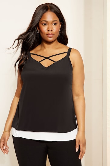 Curves Like These Black Cross Front V Neck Cami Top
