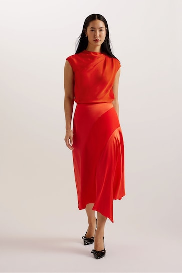 Ted Baker Red Misrina Draped Neck Woven Top