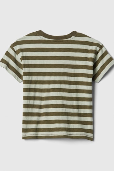 Gap Green Stripe Cotton Graphic Pocket Short Sleeve Crew Neck Baby T-Shirt (Newborn-5yrs)