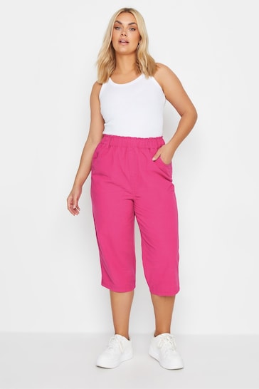 Yours Curve Pink Cool Cotton Cropped Trousers