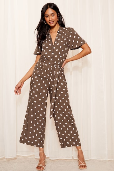 Friends Like These Brown Collar Button Through Culotte Jumpsuit