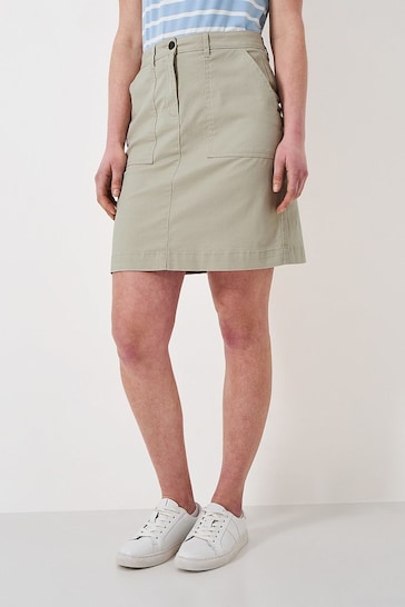 Crew Clothing Company Natural Stone Plain Cotton Fitted Structured Skirt