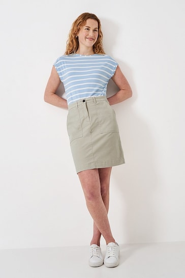 Crew Clothing Company Natural Stone Plain Cotton Fitted Structured Skirt