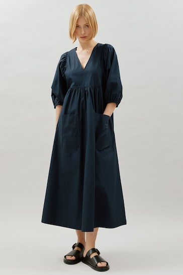 Albaray Blue V-Neck Patch Pocket Dress