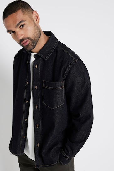 River Island Black Long Sleeve Pocket Denim Shirt