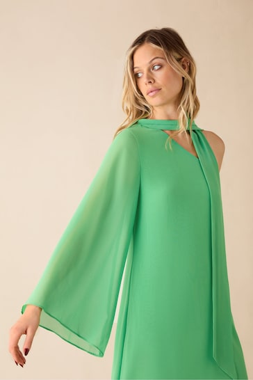 Ro&Zo Green Oona Chiffon One Shoulder Maxi Dress