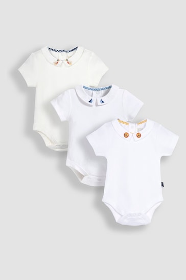 JoJo Maman Bébé White 3-Pack Embroidered Collar Bodies
