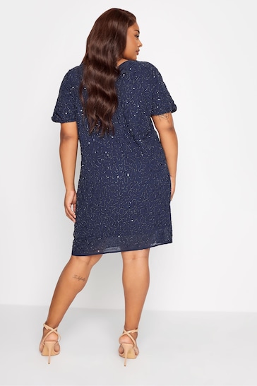 Yours Curve Blue Luxe Embellished Cape Dress