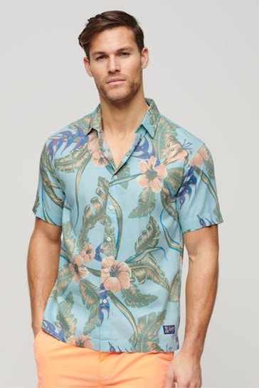 Superdry Hawaiian Blue Short Sleeve Hawaiian Printed Shirt