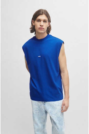 HUGO Blue Sleeveless Cotton Jersey T-Shirt