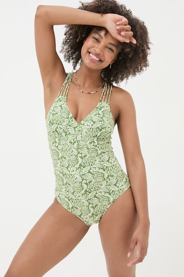FatFace Green Damask Floral Swimsuit