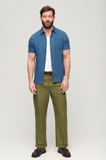 Superdry Blue Vintage Loom Short Sleeve Shirt