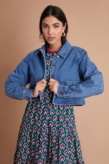 Another Sunday Blue Button Through Cropped Denim Jacket