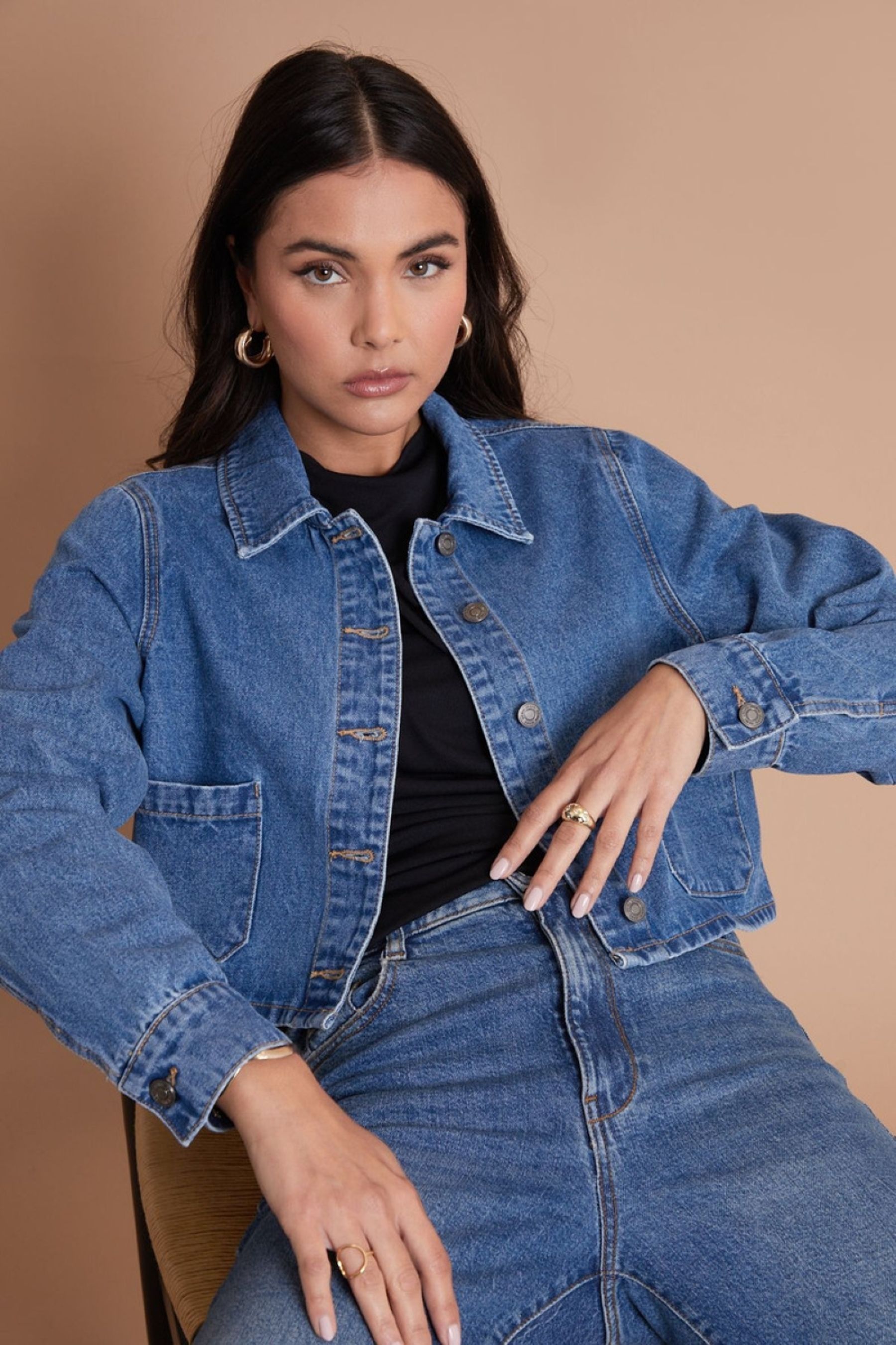 Another Sunday Blue Button Through Cropped 100 Cotton Denim Jacket