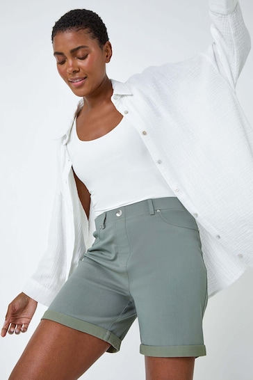 Roman Green Stretch Turn Up Shorts